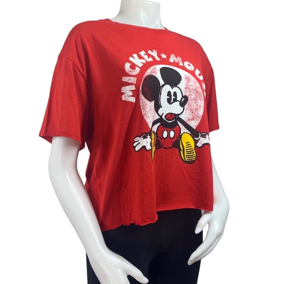 ❤NWT Disney Mickey Mouse Distressed Graphic Cropped Short Sleeve Tee❤ - Picture 3 of 6